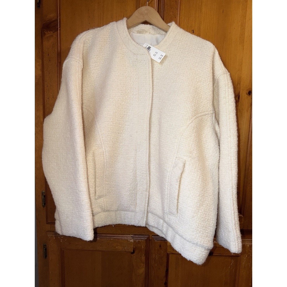 Abercrombie & Fitch Wool Blend Bouclé Bomber Jacket Cream Women's XL NEW NWT